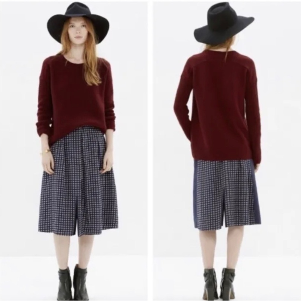 Madewell Size 0 Ascot Grid 100% Silk A Line Midi Skirt With Front And Back Slits